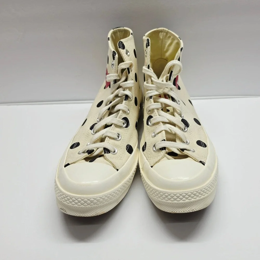 Converse CDG PLAY Chuck 70 Mens 10 Cream Black Polka Dot Heart High Top 157251C